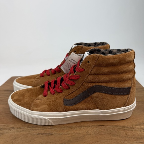 New Womens Vans Sk8 Hi Glazed Ginger Brown Leather Plaid Sneakers Size 8.5 NWOB - Picture 2 of 8
